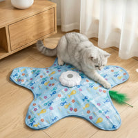 Cat Toy with Play Mat Feathered Feather Teaser Cat Toy Low-Height for Kittens