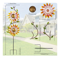Outdoor Sunflower Spinner Wind Decor Double Bloom Bird Accent Iron Durability Foliage Detail Suitable for Courtyards Villas Garden Beds