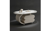 Oval Table Practical Wheeled Coffee Table Movable Furniture for Living Room, Lounge, Reading Corner