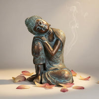 Southeast Asian Design Sleeping Buddha Figurine Resin Craft Resting Buddha Sculpture Artisan-Made Look House Decoration for Meditation Enthusiasts, Mindful Movement Practitioners, Living Room, Office, Entryway