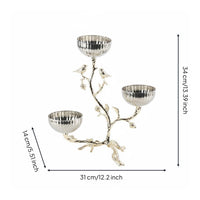 Three-Bowl Fruit Holder Gold-Tone Bird Decorative Stand Sturdy