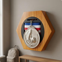 Hexagonal Medal Display Rack Layered Construction Wall Decor Polished Grain