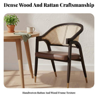 Woven Rear Armchair Retro & Design Cane Rear Armchair Handmade Weaving Brass-Tipped Legs for Business Owners, Adults
