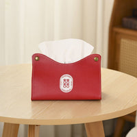 Red Leather Tissue Box with Double Happiness for Wedding Decoration