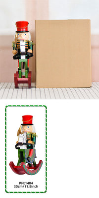 30cm Wooden Nutcracker Soldier Rocking Horse Christmas Decoration
