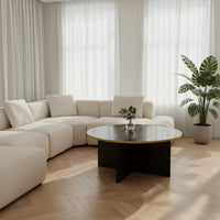 Round Coffee Table Minimalist Design Modern Circular Table Rounded Edges Home Furniture for Small Areas, Bedroom, Living Room