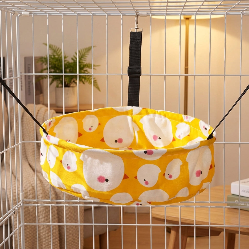 Cat Hammock Hanging Cat Bed with Metal Hooks, Round Basket Cat Cage Hammock and Bed, Soft Multi-Season Pet Cage Accessory for Daily Resting