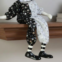 Dangling Leg Clown Doll Classic Design Ceramic Harlequin Doll Vintage Style Sitting Clown Figurine for Collectors, Shelf, Living Room