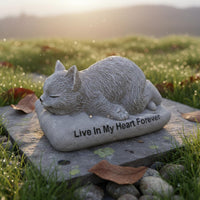 Indoor Outdoor Use Pet Remembrance Statue Hand-Carved Look Resin Cat Grave Marker Heartfelt Inscription