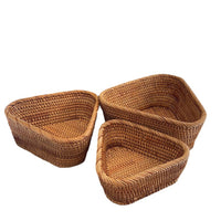 3 Pieces Triangle Woven Basket Set Handmade Versatile Bread and Snack Tray for Dining Table, Living Room, Party