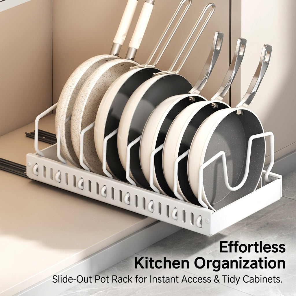 Kitchen Cabinet Pantry Pan Rack for Space Saving Storage, Carbon Steel Organizer for Chefs