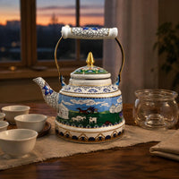 Enamel Milk Tea Pot Easy to Clean Kitchenware Wide Mouth