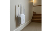 Six Antennas Inline WPS Button Wireless Transmission Range Extender Indicator Lights Wall-Mount