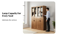 Large Capacity Tall Cupboard with Glass Doors Dust-Proof Bookcase Sturdy and Stable Storage Furniture Modern Design for Book Lovers, Collectors, Homeowners, Living Room, Home Office, Bedroom