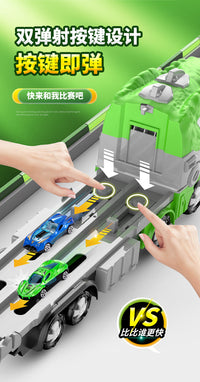 亚马逊儿童大号变形轨道弹射车恐龙玩具车折叠卡车收纳合金小车