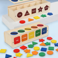 Wooden Sorting Box with Cards Colorful Educational Toy with Shape Pieces Wooden Sorting Toy Geometric Color Matching