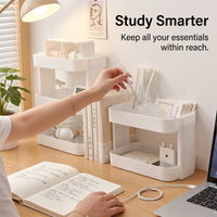 2 Tier Shelf Unit, Desktop Organizer for Office Desk, Small Bookcase Freestanding Storage Rack Book Shelves for Students