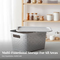 Woven-Pattern container with Handles Lidded Organizing Box all-purpose for Students