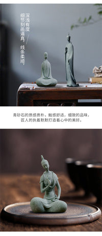 青砂石佛像摆件微景观鱼缸造景假山盆景客厅禅意茶桌面石头小坐佛
