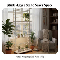 Adjustable Flower Stand 5 Tiered Plant Shelf Mobile with Wheels Sturdy Metal Construction Easy Assembly Suitable for Gardeners Balcony Living Room Sunroom