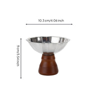 Fluted Dessert Bowl with Wooden Base Food-Grade Scalloped Dessert Cup Natural Stainless Steel Bowl with Wood Base Multipurpose for Parties