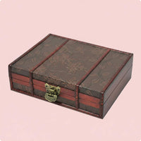Antique-Design Storage Box Hinged Lid Wooden Storage Box Floral Vine Pattern