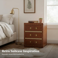 Stacked Luggage End Table Distressed Finish Nightstand Vintage Design