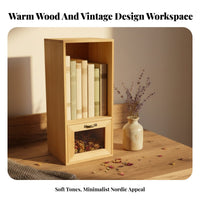 Vertical Book Rack with Drawer Multi-Functional Desktop Organizer for Study Room