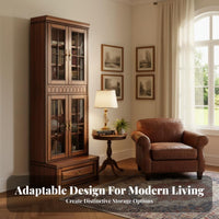 configurable Glass-Door display cabinet Vintage aesthetic Tall Display Hutch with Transparent Doors Large Capacity storage unit Unit for Homeowners, Living Room, Library