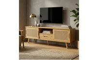 TV Cabinet with Drawer Media Storage Cabinet Console Woven TV Stand with Open Shelves for Living Room