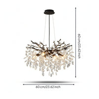 Black Chandelier with Crystal Pendants Dimmable Branch Chandelier Organic Ceiling Light Fixture Clear for Dining Room, Bedroom