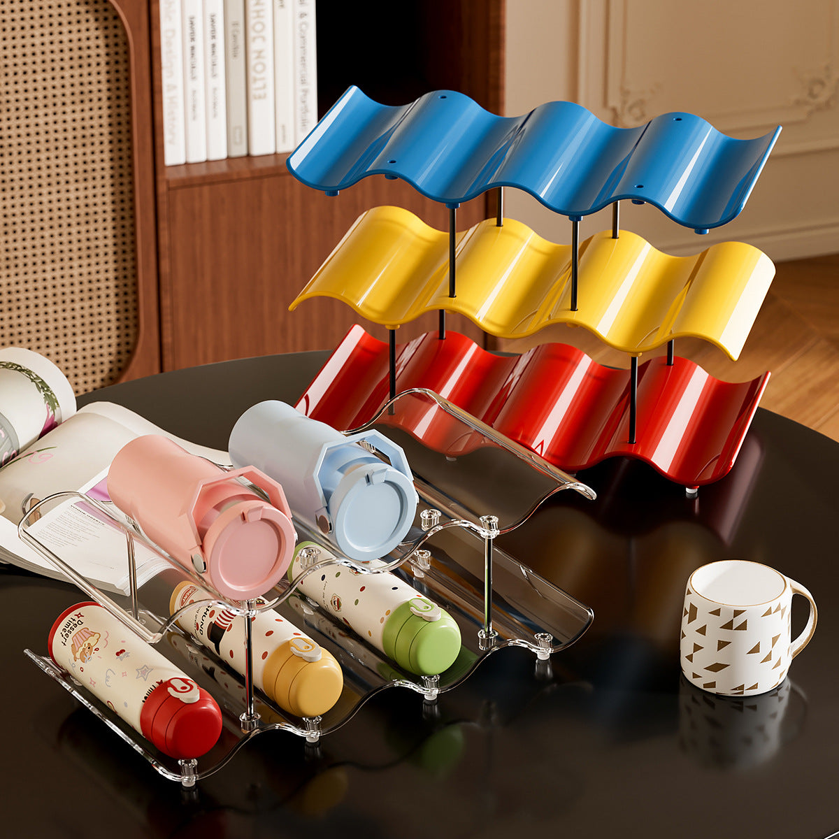 Wave-Shaped Multi-Layer Cup Storage Rack for Kitchen and Bar