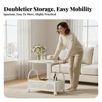 2-Tier Rolling End Table Cream design Utility Cart Easy to Move for Homeowners
