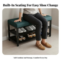 High-Density Foam Cushion Shoe Changing Bench Easy Assembly Entryway Bench with Storage Scratch-Resistant Upholstery Upholstered Shoe Rack Adjustable Feet for Homeowners, Apartment Dwellers, Hallway, Mudroom, Bedroom, Walk-in Closet