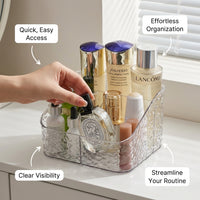 5 Compartment Desktop Storage Box, Patterned, Divided Cosmetic Organizer for Bedroom Office Desk