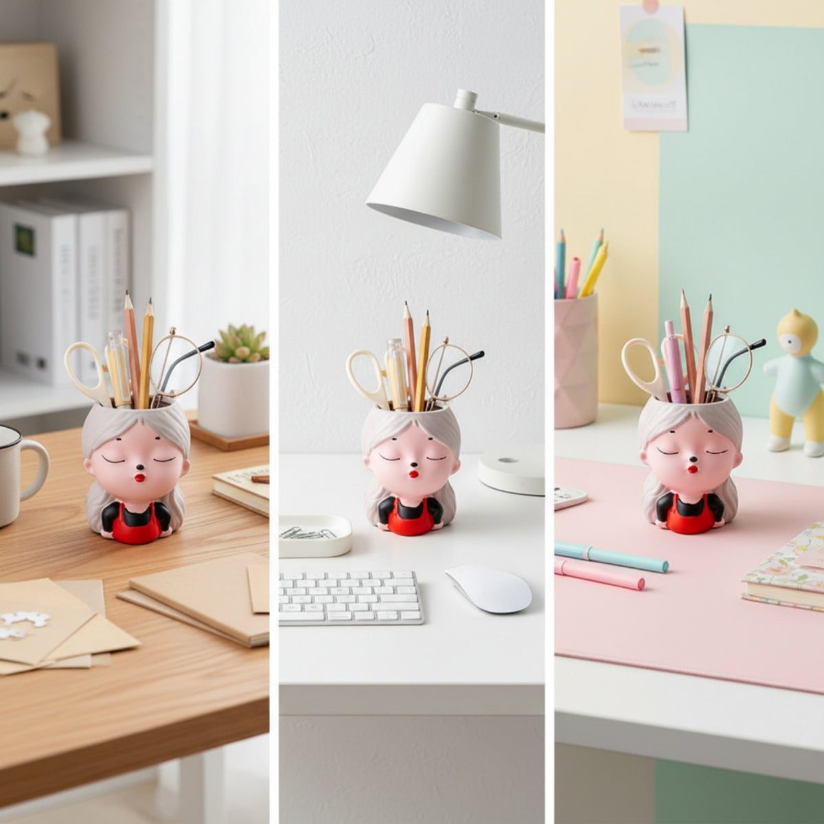 Unique Girl Shaped Pen Holder Colorful Pencil Holder with Girl Shape Practical Pencil Cup Sturdy for Office