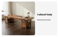 Wide Desktop Chinese Design Writing Table Thick Tabletop Chinese Design Calligraphy Table Sturdy and Stable Design Solid Wood Calligraphy Desk Polished Finish for Calligraphers, Artists, Consultation Room