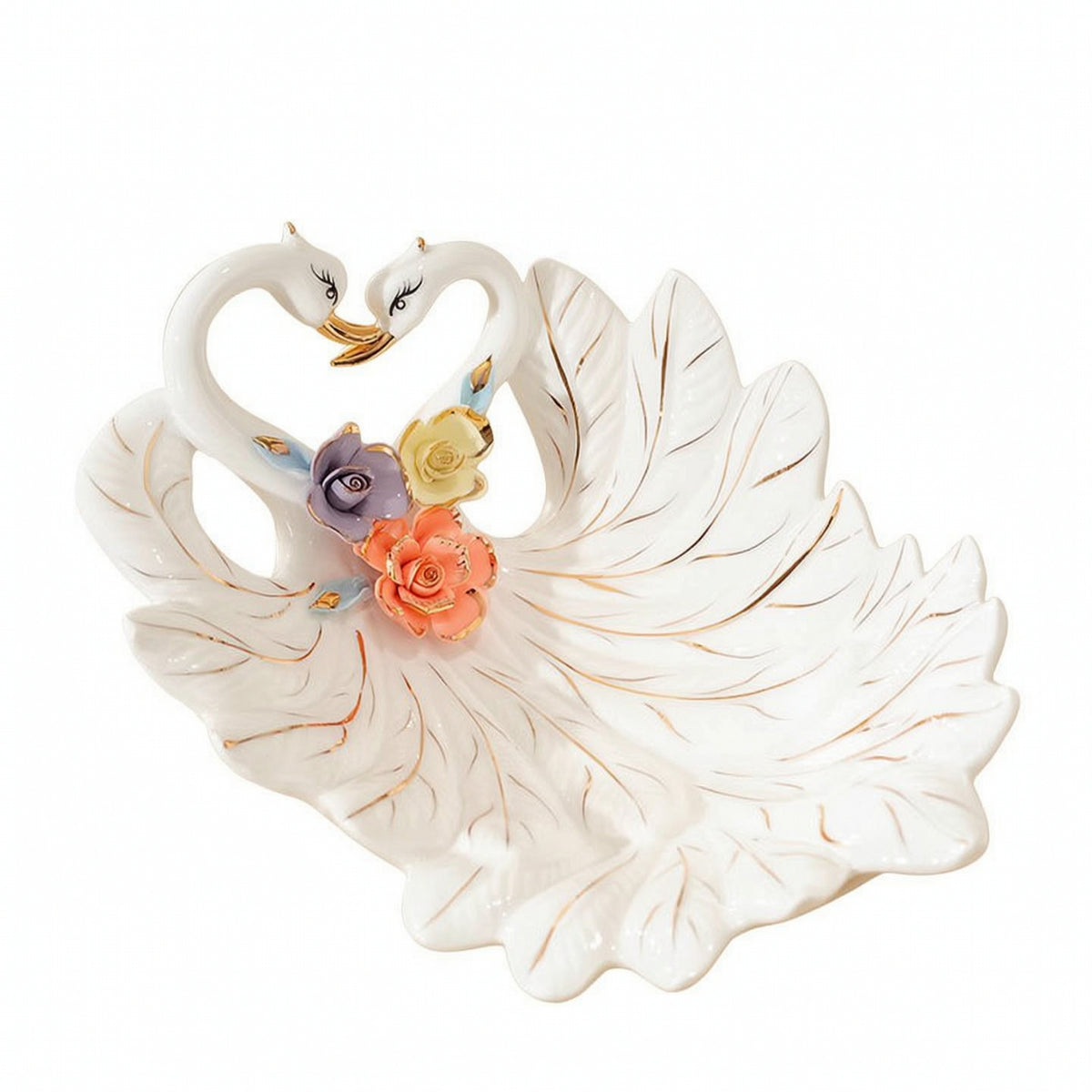 Swan Fruit Plate Decorative Swan Dish with Gold Trim Romantic for Dining Table