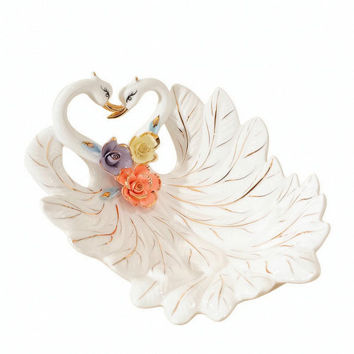 Swan Fruit Plate Decorative Swan Dish with Gold Trim Romantic for Dining Table