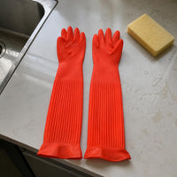 Extra Thick 55cm Waterproof Latex Dishwashing Gloves for Kitchen and Household Cleaning