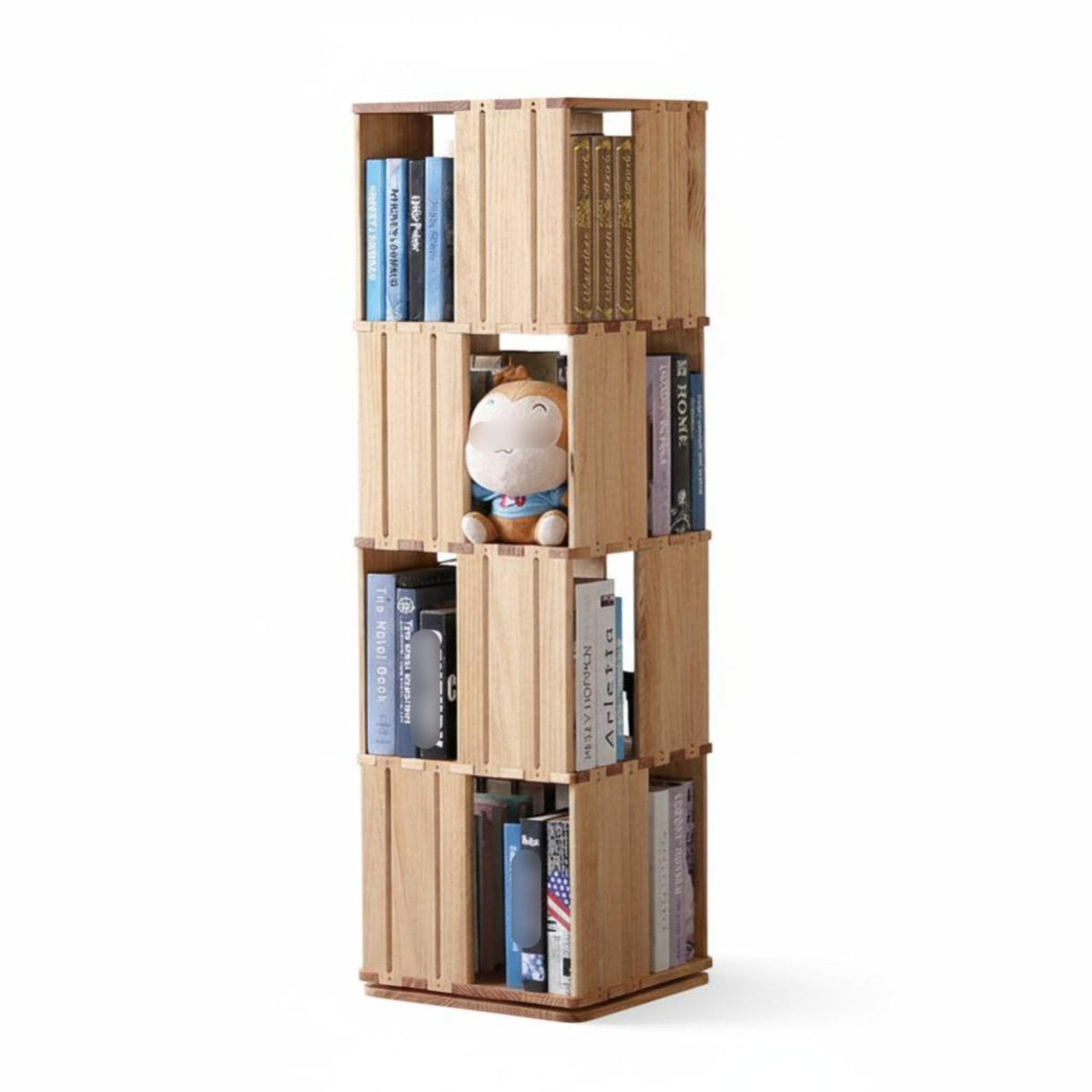 360-Degree Rotating Book Shelving Unit Mortise and Tenon Joinery Revolving Book Shelving Unit Easy Assembly Adaptable Design