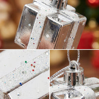 6 Pieces Christmas Tree Pendant Painted Finish Hanging Ornament Xmas Tree Hanging Ornaments Mini Gift Box Ornament for Easter, Xmas, Homeowners, Party, Office
