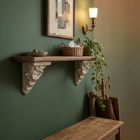 Carved Wall Shelf Wooden Vintage Wall Shelf Rectangular