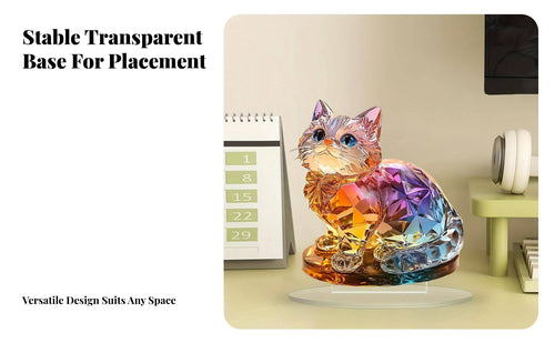2D Acrylic Cat Desktop Ornament Cute Design Colorful 2D Cat Display Art home Decoration for Desktop, Living Room, Bookshelf