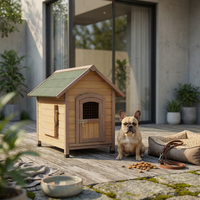 Wooden Dog House Elevated Floor Gabled Rooftop Dog House Slatted Construction for Indoor