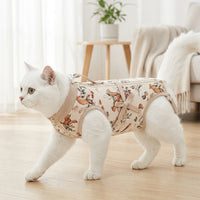 Spay Suit for Cats with Tie Back, Sleeveless Neuter Design, Post Surgery Cat Clothes, Female Recovery Suit, Summer Plant Pattern Anti Licking