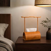 Bamboo Tissue Box Holder, Rectangular Tissue Box Cover, New Chinese Design 3D Stereoscopic Walnut Finish, 20x13x29cm