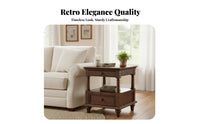 Hardwood Wood double-level Square Stand USA-inspired Country design Side Table Walnut Color Household Furniture Multipurpose Use for Apartment Dwellers, Interior Decorators, Living Room, Bedroom, Entryway, Office