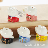 Cute Ceramic Lucky Cat Figurine for DIY Crafts and Car Hanging Decor