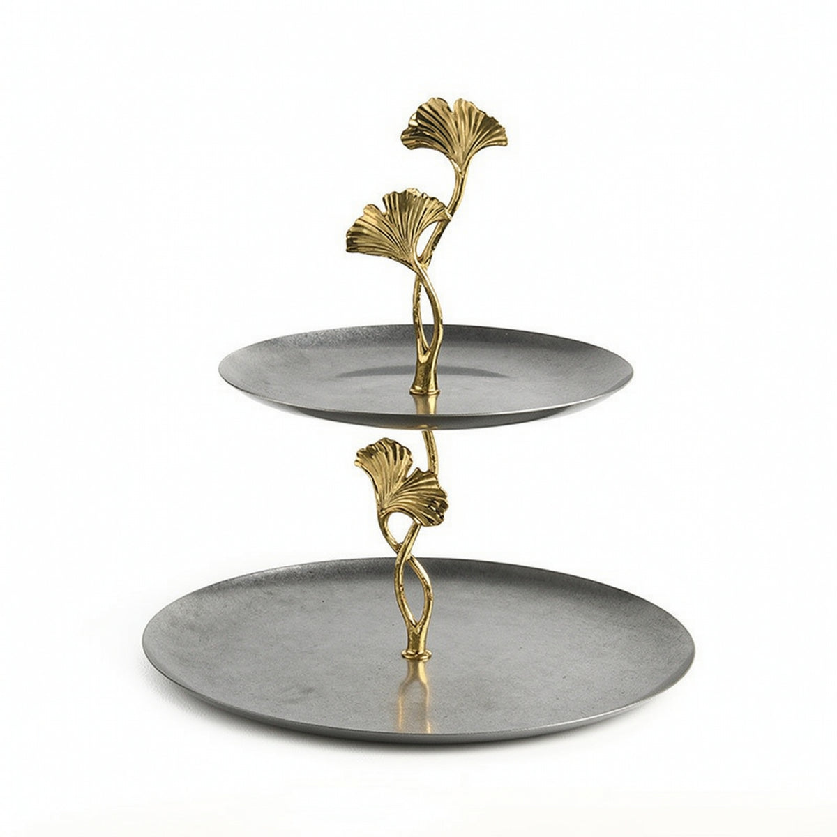 Two-Tier Tray Stand Stainless Steel Serving Stand,with Ginkgo Leaf Elegant Platter for Hosts